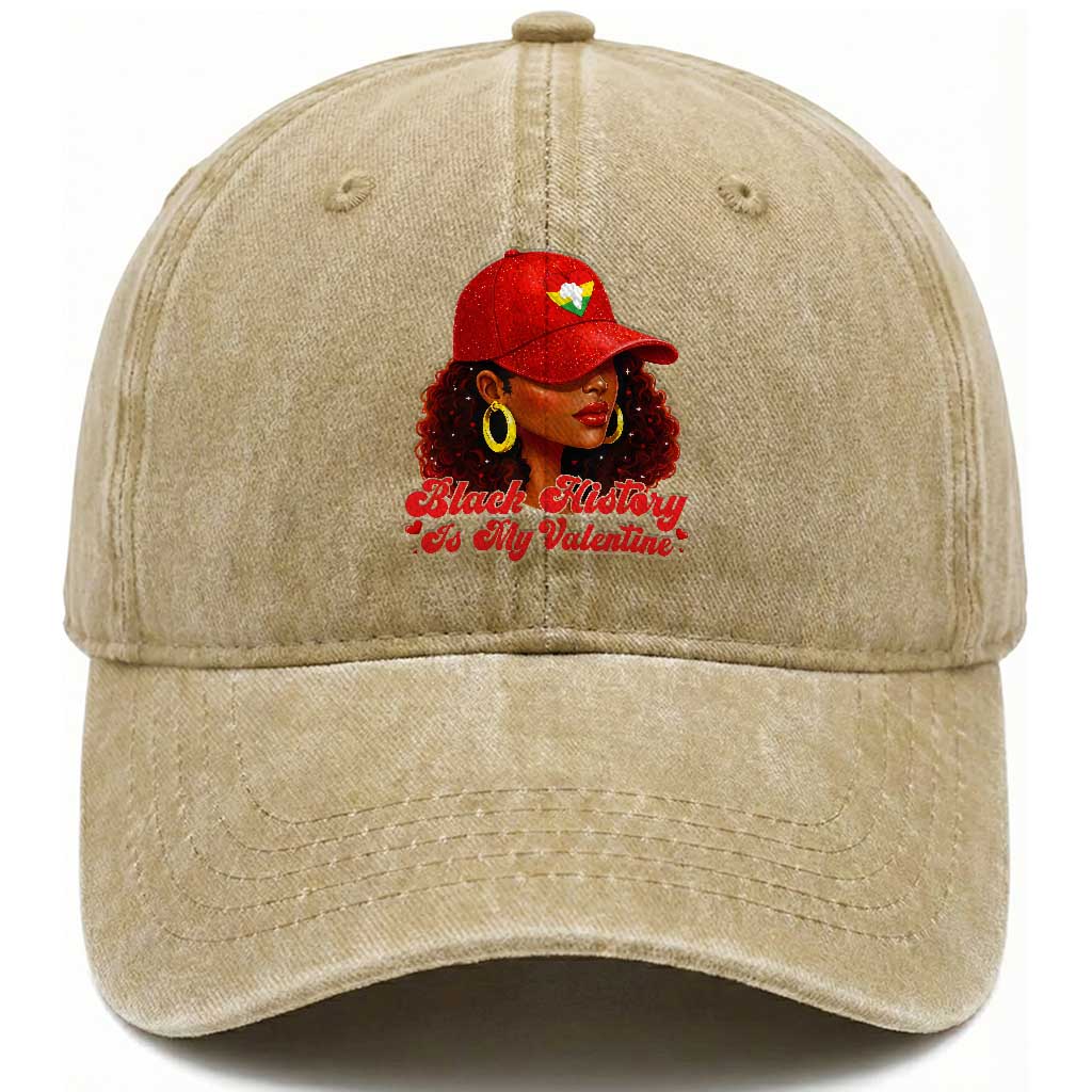 Black History Is My Valentine Washed Cotton Baseball Cap Melanin Pride Valentines Day Gift