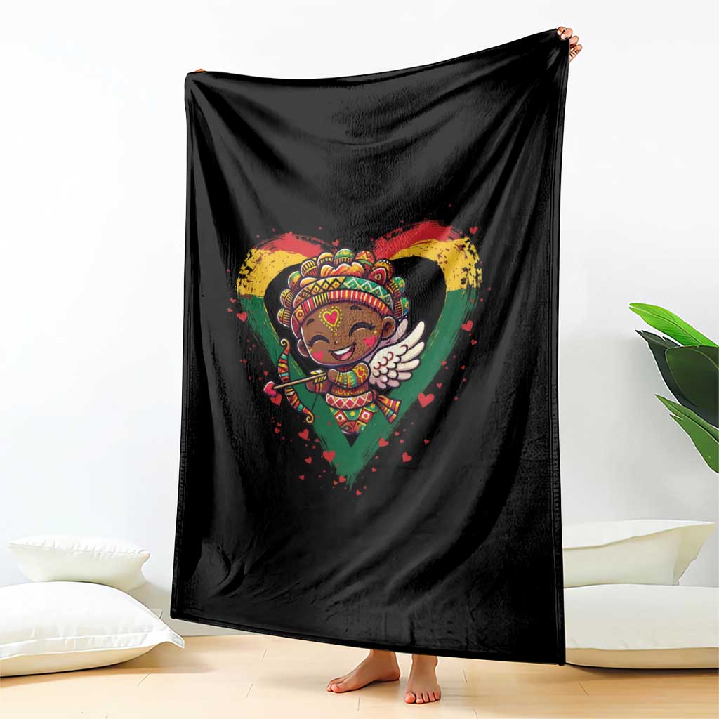 Cute Black Cupid Throw Blanket Melanin Pride Valentines Day Gift - Wonder Print Shop