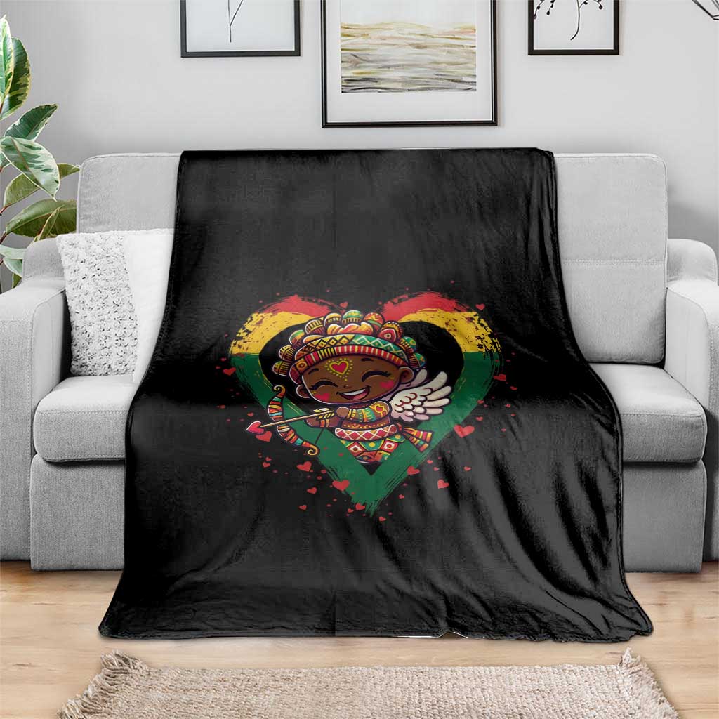 Cute Black Cupid Throw Blanket Melanin Pride Valentines Day Gift - Wonder Print Shop