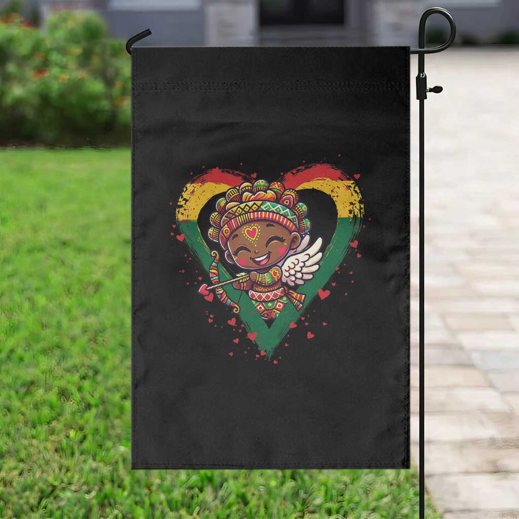Cute Black Cupid Garden Flag Melanin Pride Valentines Day Gift - Wonder Print Shop