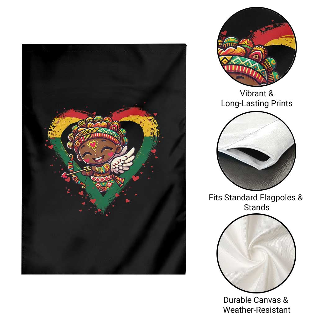 Cute Black Cupid Garden Flag Melanin Pride Valentines Day Gift - Wonder Print Shop