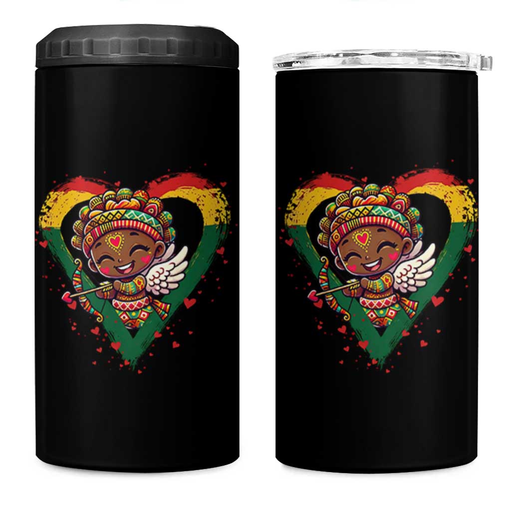 Cute Black Cupid 4 in 1 Can Cooler Tumbler Melanin Pride Valentines Day Gift - Wonder Print Shop