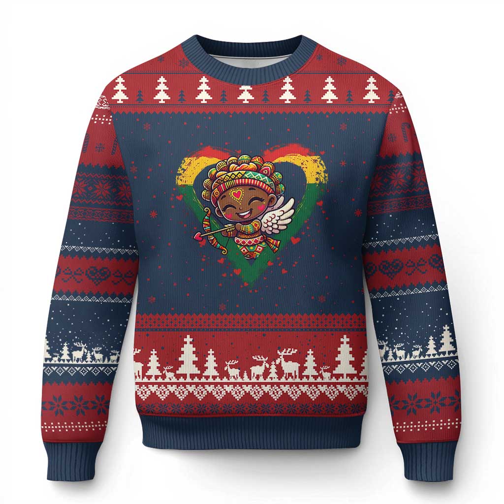 Cute Black Cupid Ugly Christmas Sweater Melanin Pride Valentines Day Gift - Wonder Print Shop