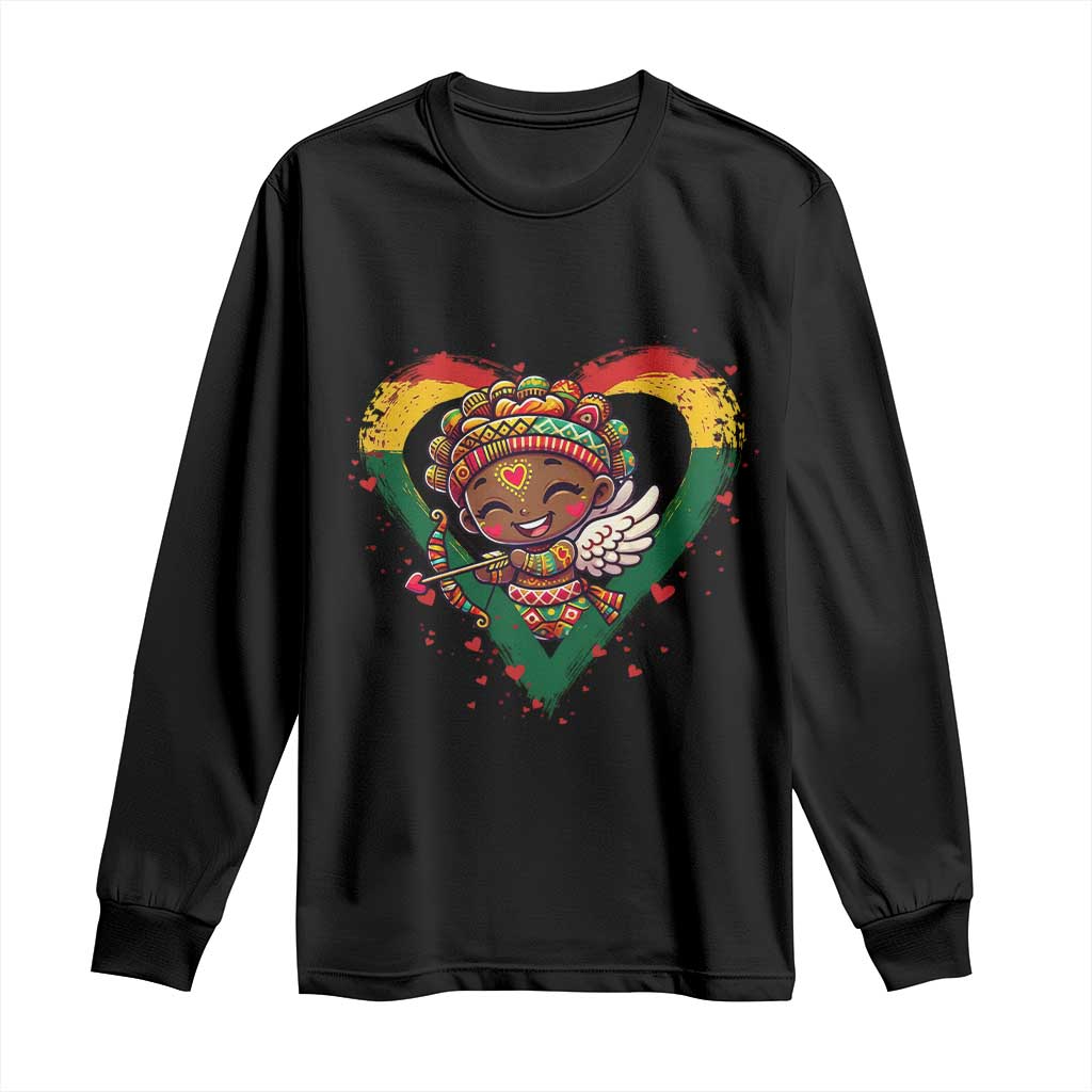 Cute Black Cupid Long Sleeve Shirt Melanin Pride Valentines Day Gift - Wonder Print Shop