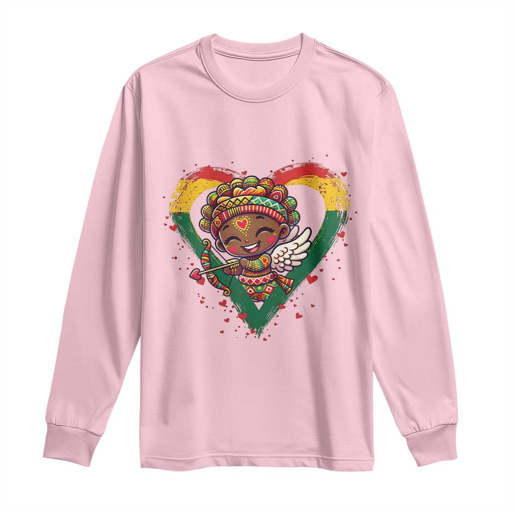 Cute Black Cupid Long Sleeve Shirt Melanin Pride Valentines Day Gift - Wonder Print Shop