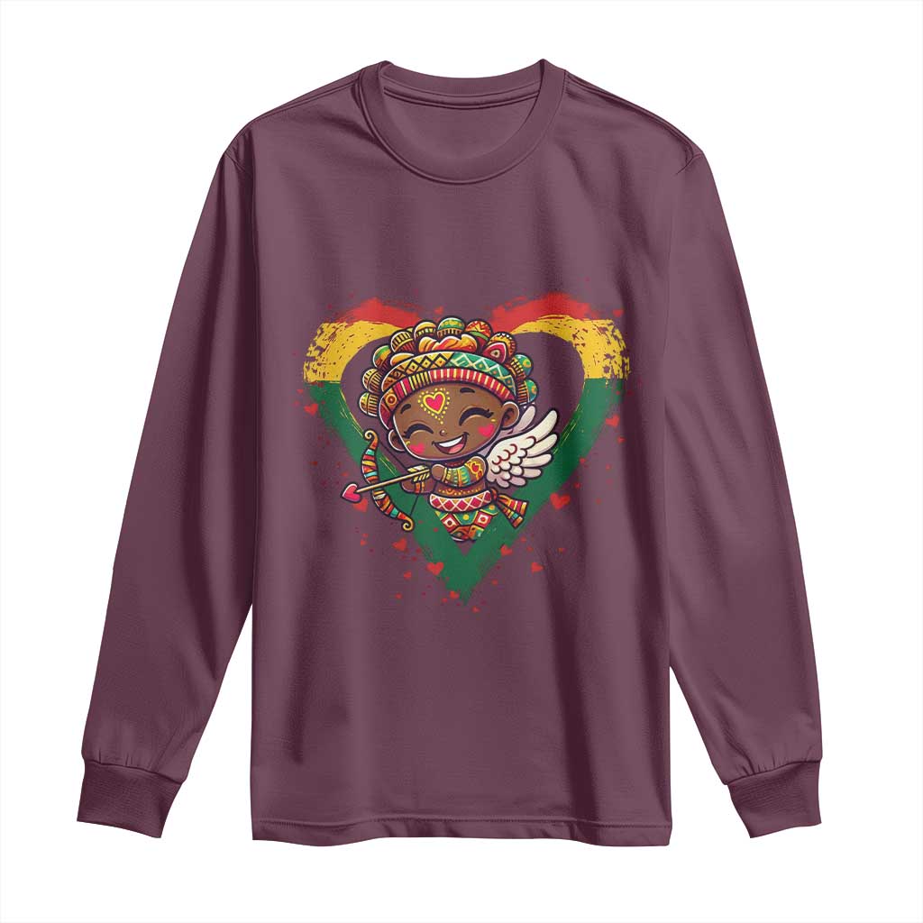 Cute Black Cupid Long Sleeve Shirt Melanin Pride Valentines Day Gift - Wonder Print Shop