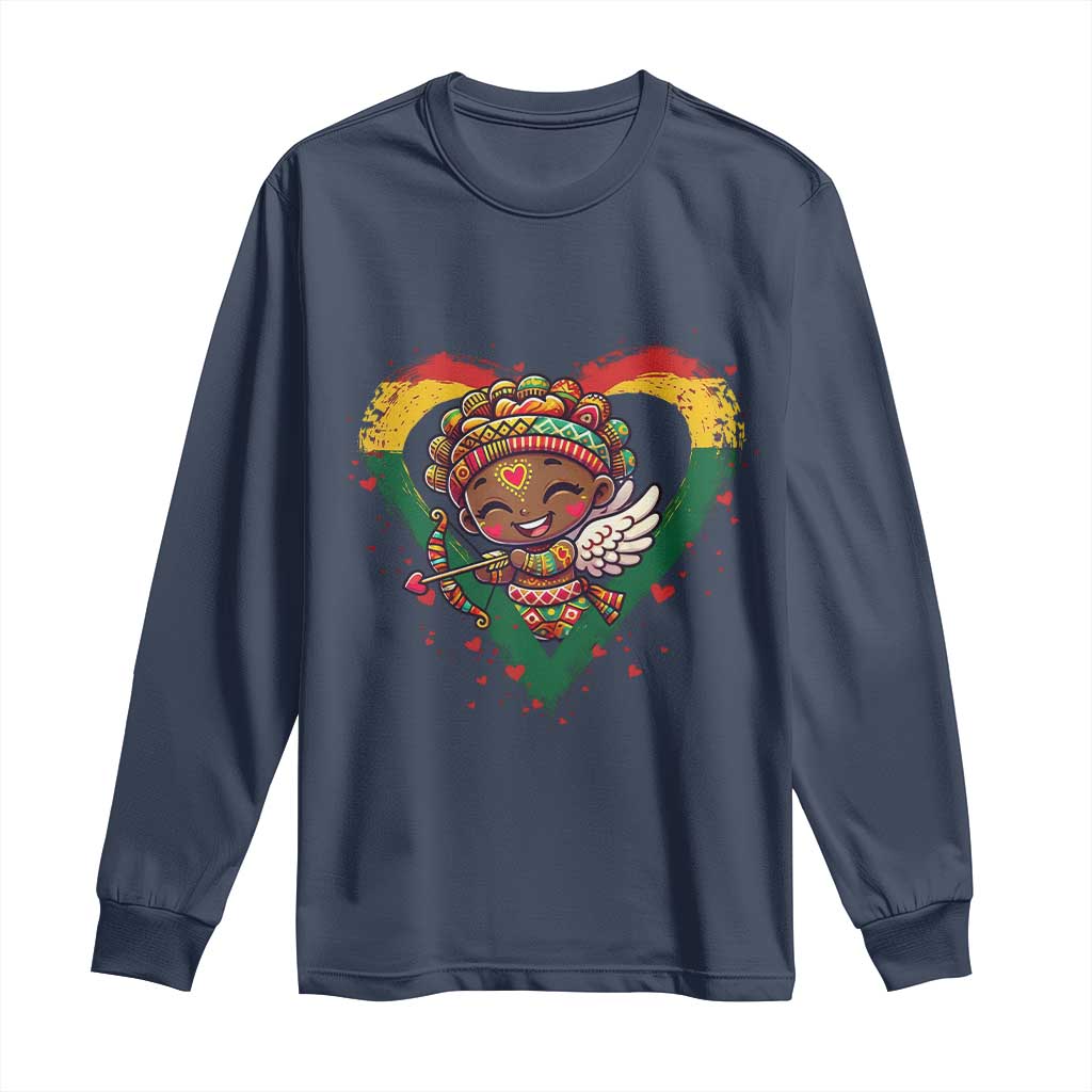 Cute Black Cupid Long Sleeve Shirt Melanin Pride Valentines Day Gift - Wonder Print Shop