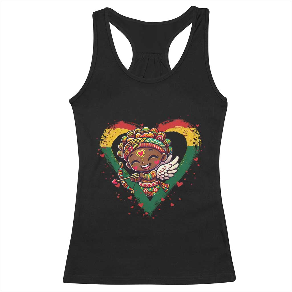 Cute Black Cupid Racerback Tank Top Melanin Pride Valentines Day Gift - Wonder Print Shop