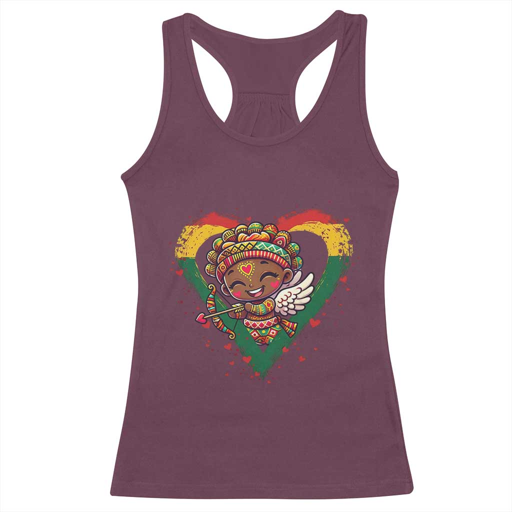 Cute Black Cupid Racerback Tank Top Melanin Pride Valentines Day Gift - Wonder Print Shop