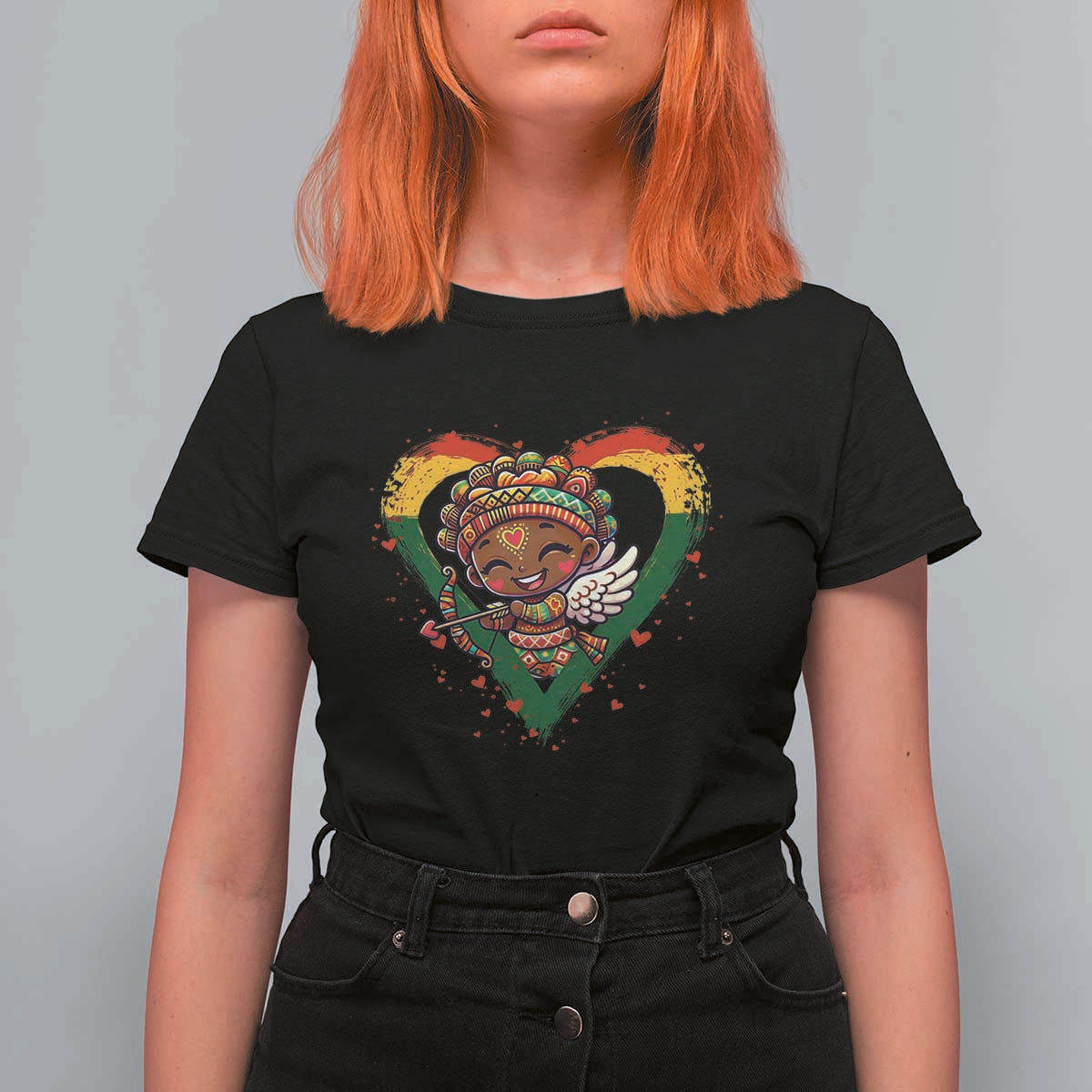 Cute Black Cupid T Shirt For Women Melanin Pride Valentines Day Gift - Wonder Print Shop