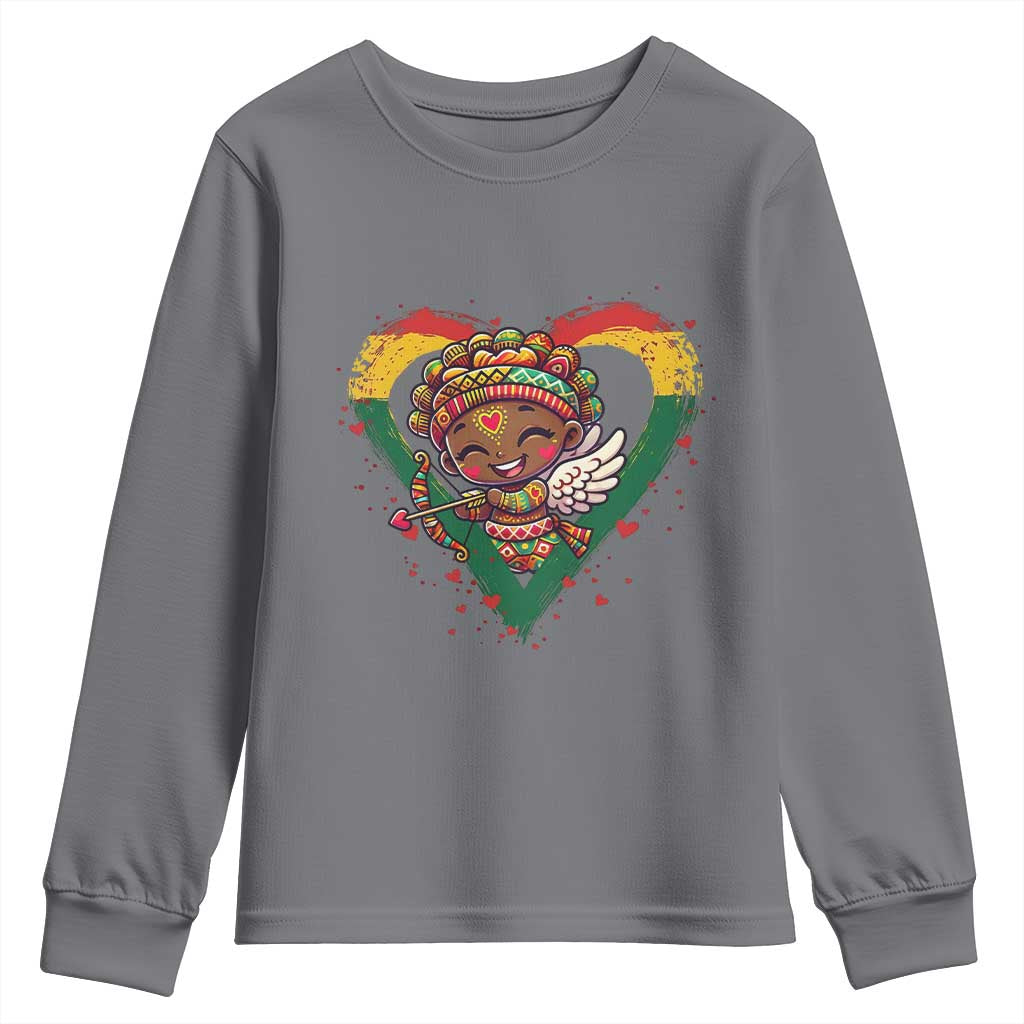 Cute Black Cupid Youth Sweatshirt Melanin Pride Valentines Day Gift - Wonder Print Shop
