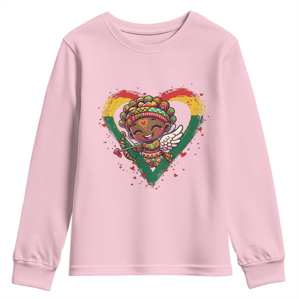 Cute Black Cupid Youth Sweatshirt Melanin Pride Valentines Day Gift - Wonder Print Shop