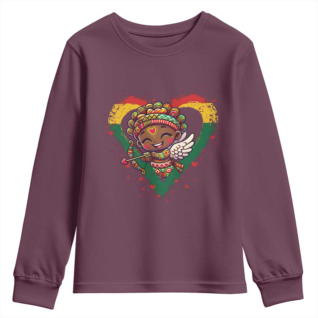Cute Black Cupid Youth Sweatshirt Melanin Pride Valentines Day Gift - Wonder Print Shop
