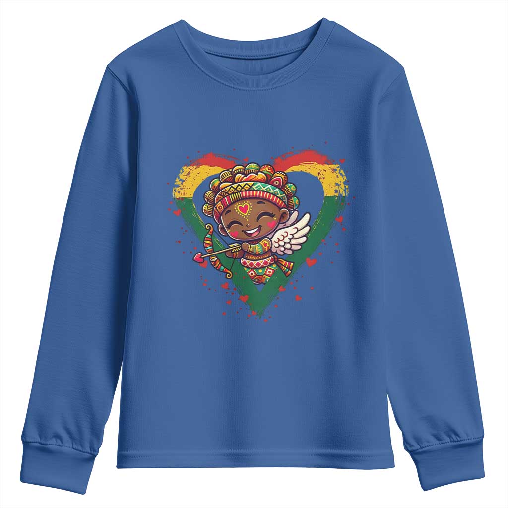 Cute Black Cupid Youth Sweatshirt Melanin Pride Valentines Day Gift - Wonder Print Shop