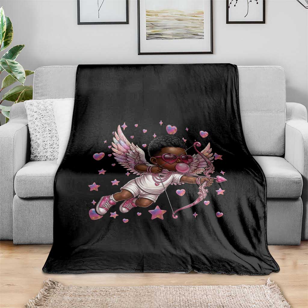 Cute Black Cupid Throw Blanket African American Valentines Day Gift - Wonder Print Shop