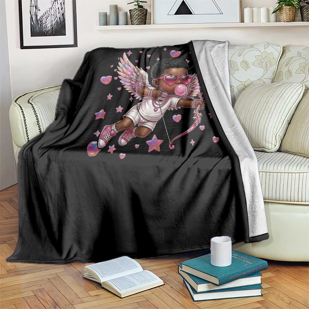Cute Black Cupid Throw Blanket African American Valentines Day Gift - Wonder Print Shop