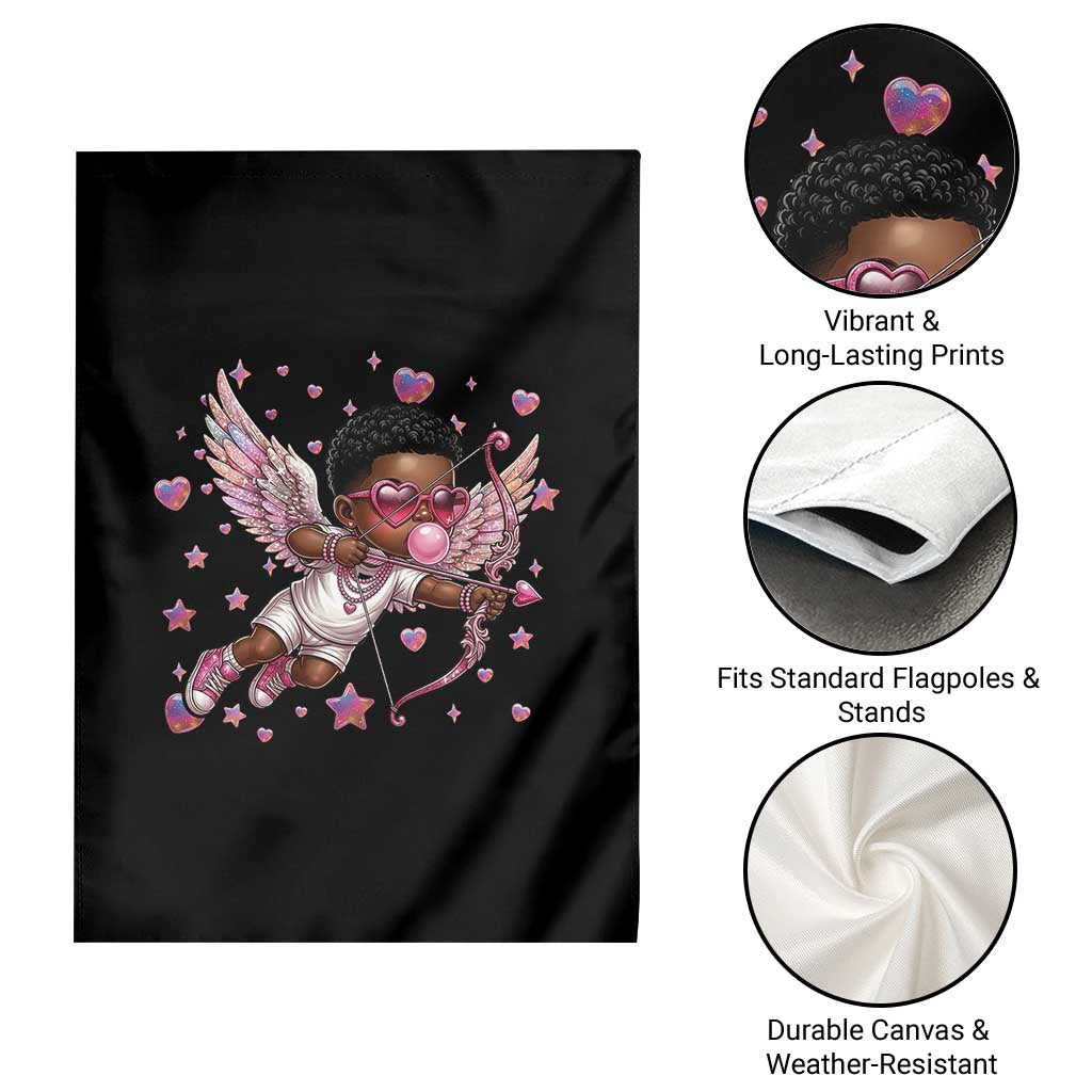 Cute Black Cupid Garden Flag African American Valentines Day Gift - Wonder Print Shop