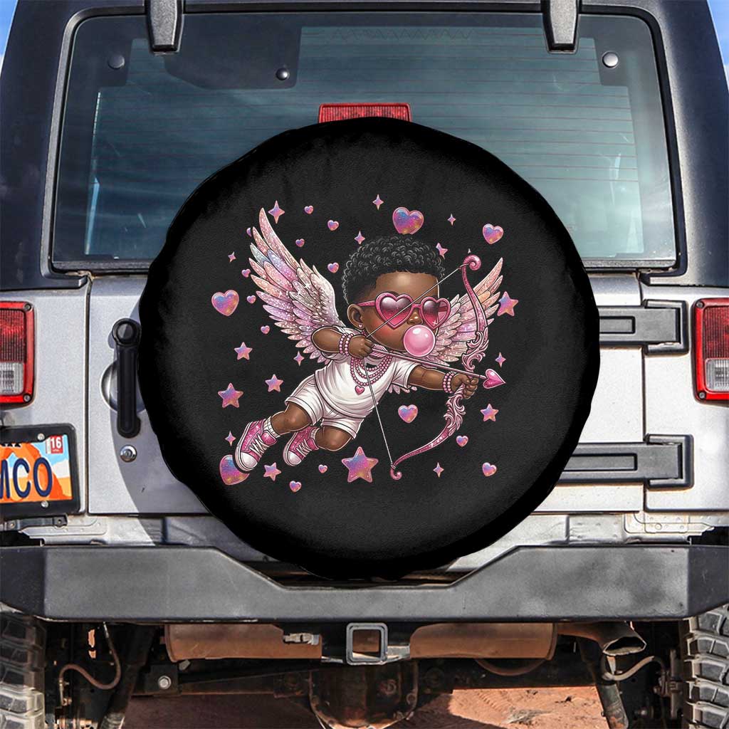 Cute Black Cupid Spare Tire Cover African American Valentines Day Gift - Wonder Print Shop