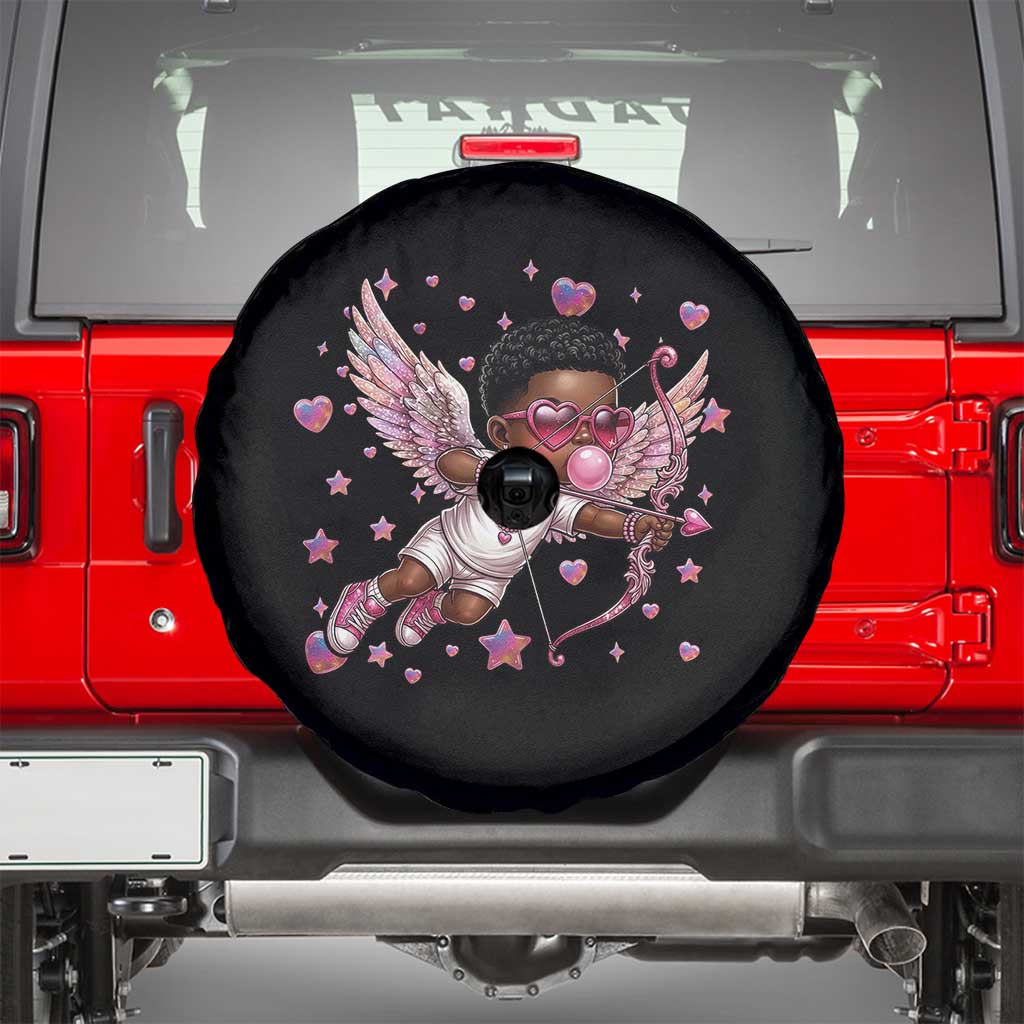 Cute Black Cupid Spare Tire Cover African American Valentines Day Gift - Wonder Print Shop