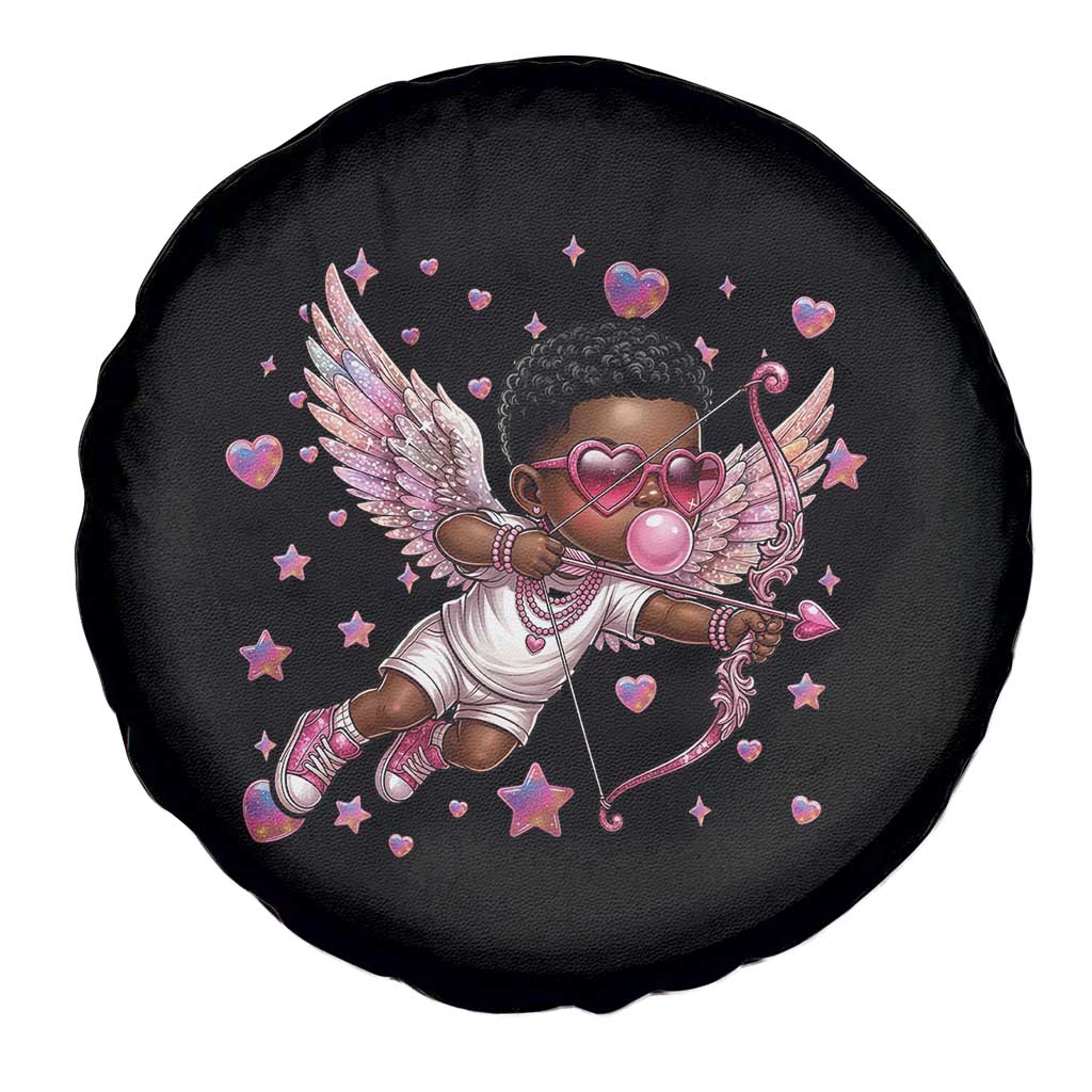 Cute Black Cupid Spare Tire Cover African American Valentines Day Gift - Wonder Print Shop