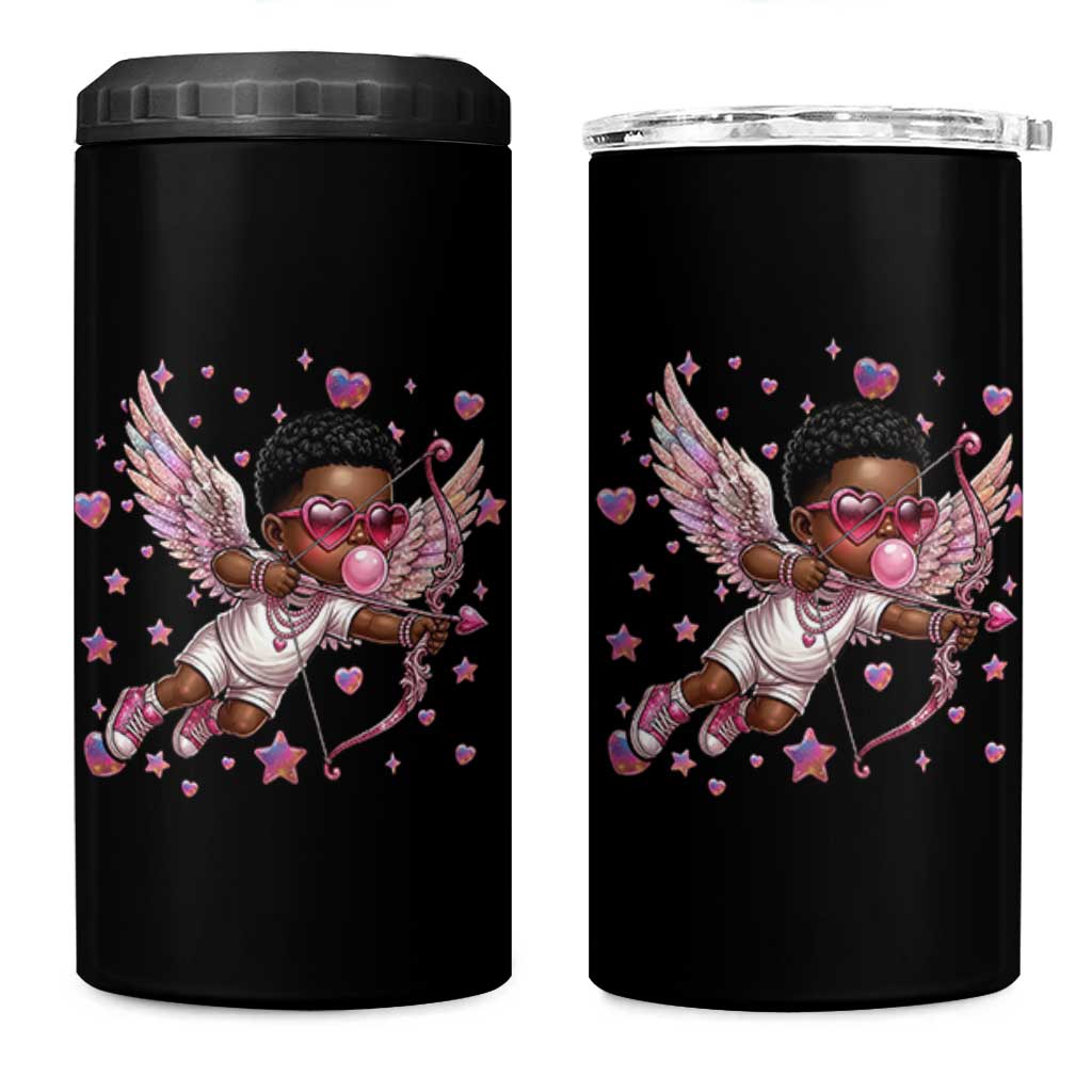 Cute Black Cupid 4 in 1 Can Cooler Tumbler African American Valentines Day Gift - Wonder Print Shop