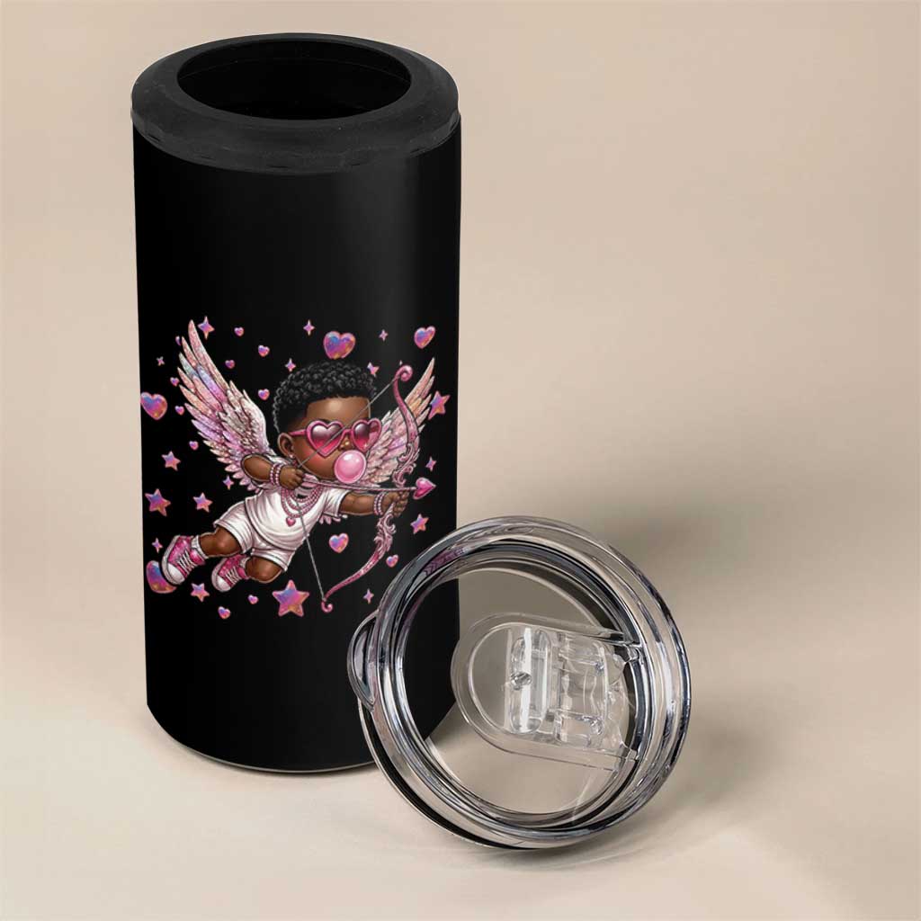 Cute Black Cupid 4 in 1 Can Cooler Tumbler African American Valentines Day Gift - Wonder Print Shop