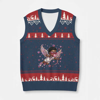 Cute Black Cupid V-Neck Knit Sweater Vest African American Valentines Day Gift - Wonder Print Shop