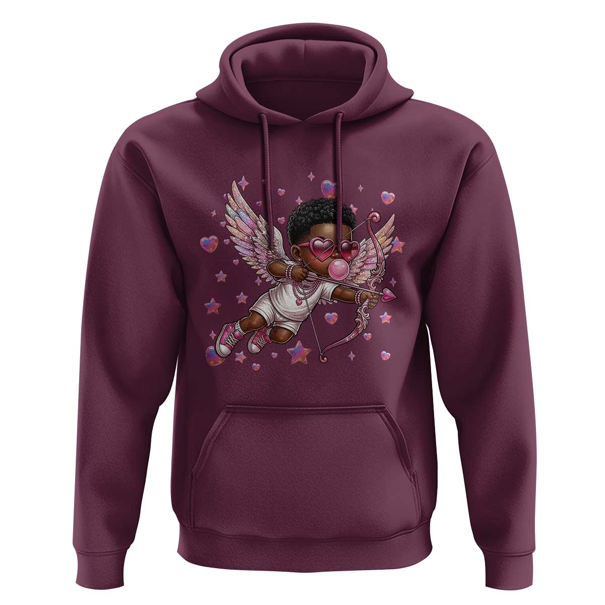 Cute Black Cupid Hoodie African American Valentines Day Gift - Wonder Print Shop