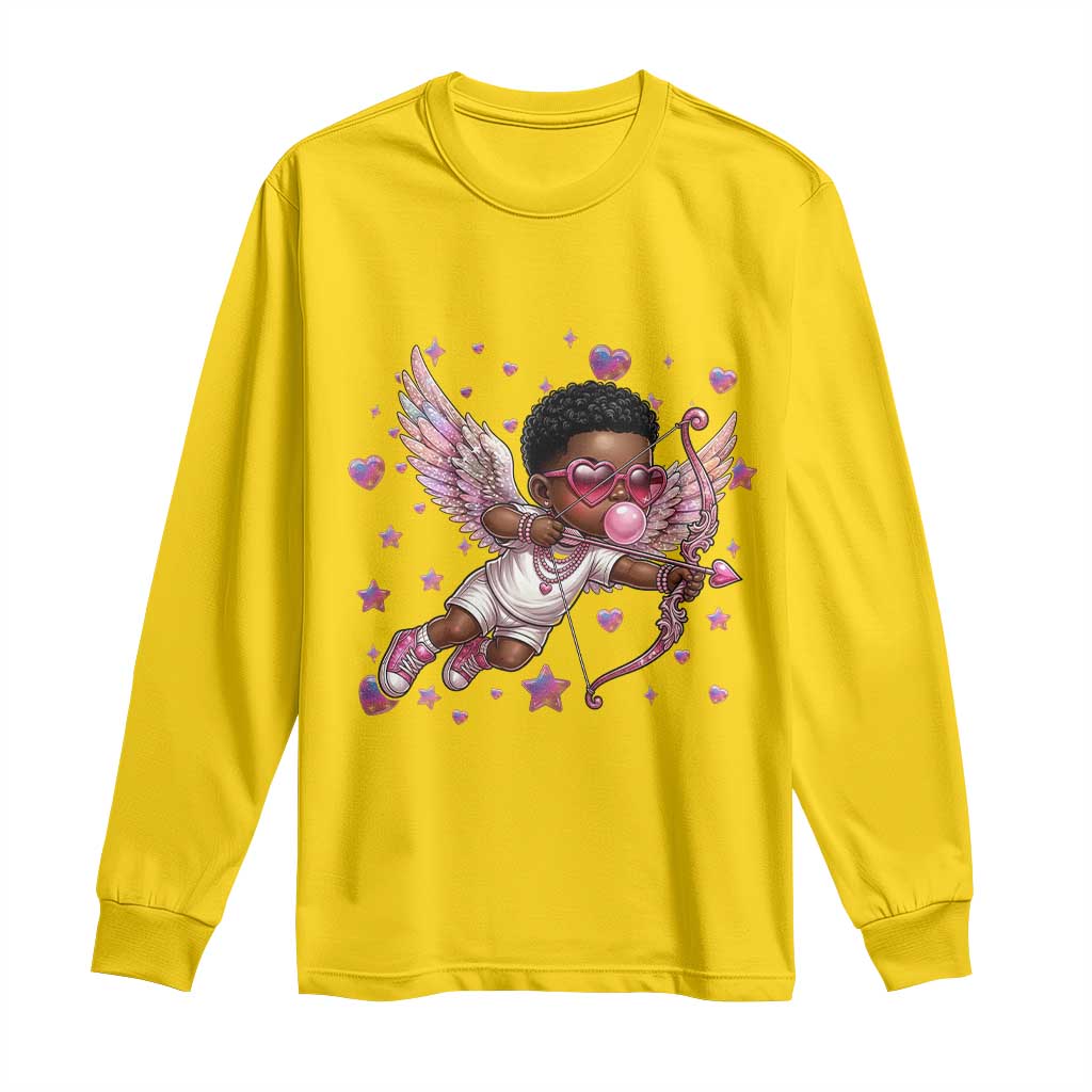 Cute Black Cupid Long Sleeve Shirt African American Valentines Day Gift - Wonder Print Shop