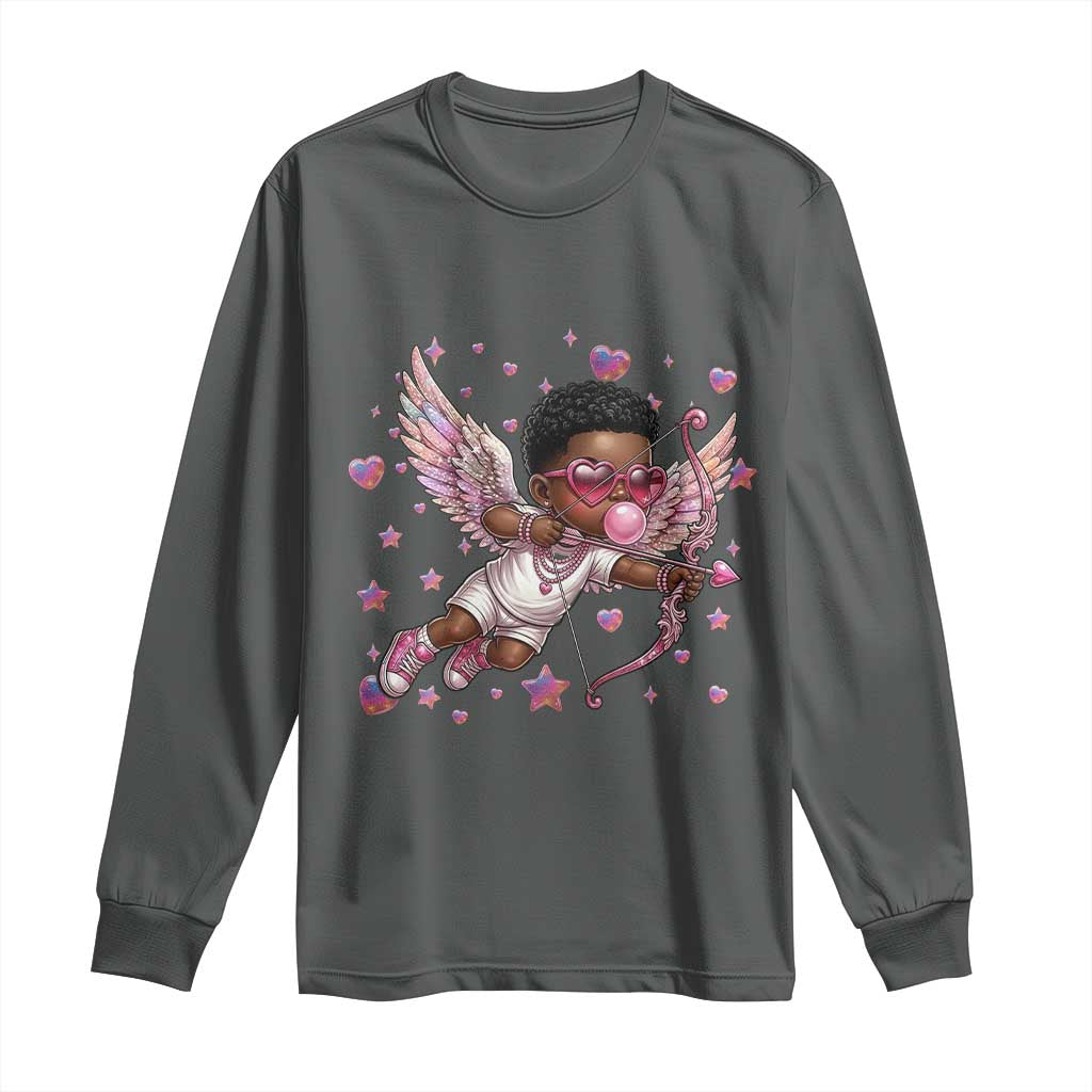 Cute Black Cupid Long Sleeve Shirt African American Valentines Day Gift - Wonder Print Shop