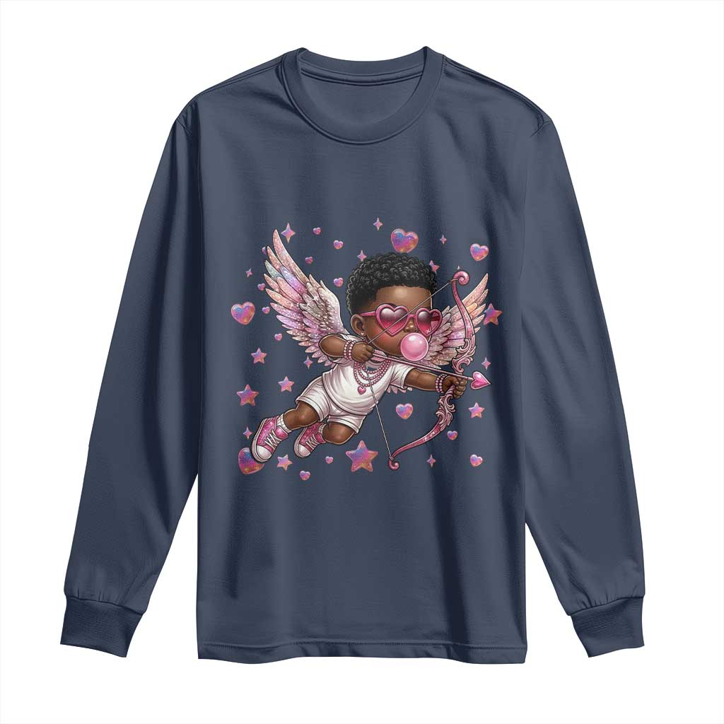 Cute Black Cupid Long Sleeve Shirt African American Valentines Day Gift - Wonder Print Shop