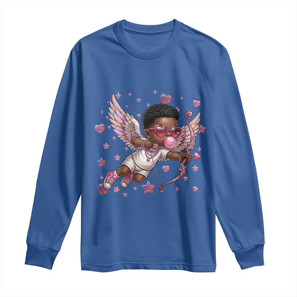 Cute Black Cupid Long Sleeve Shirt African American Valentines Day Gift - Wonder Print Shop