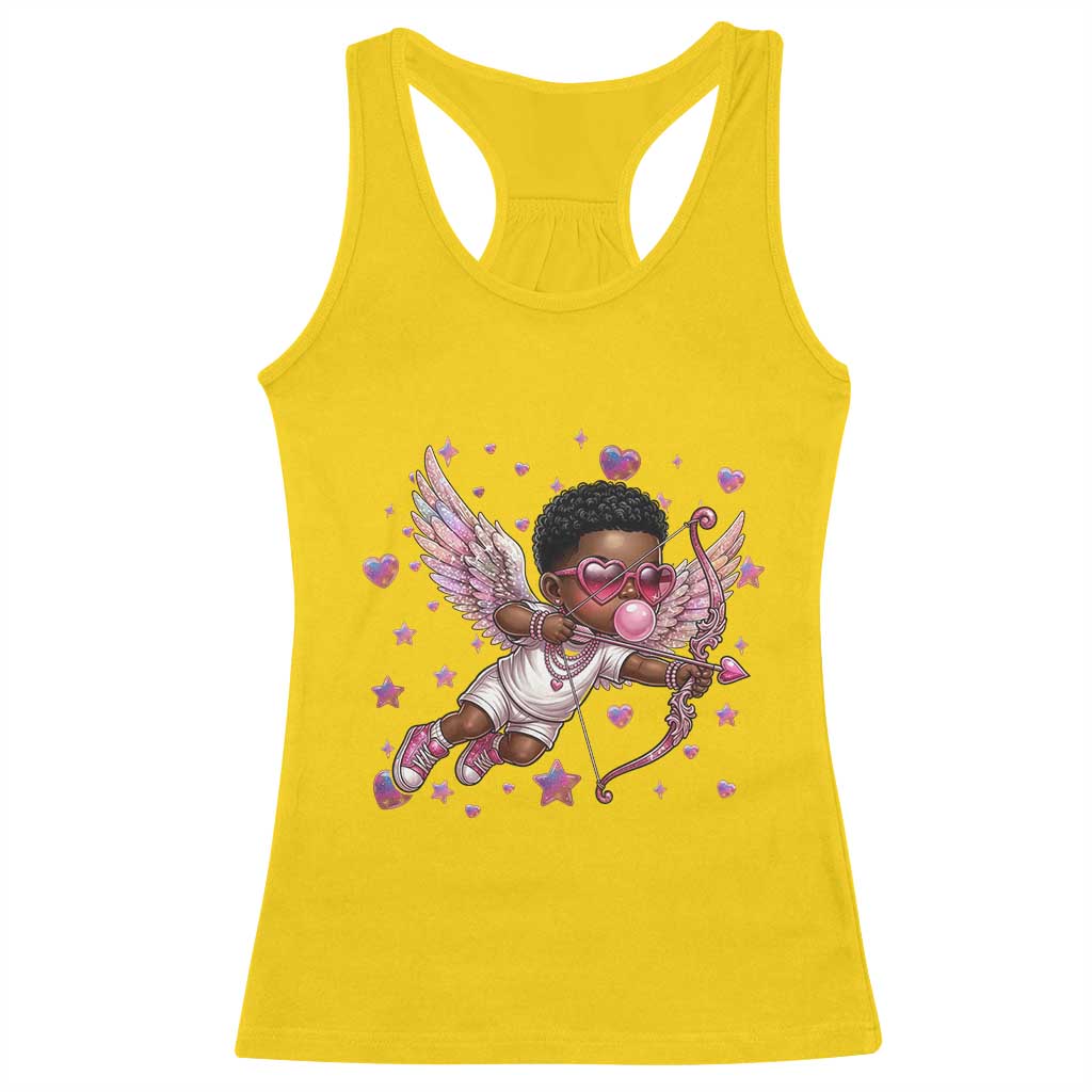 Cute Black Cupid Racerback Tank Top African American Valentines Day Gift - Wonder Print Shop