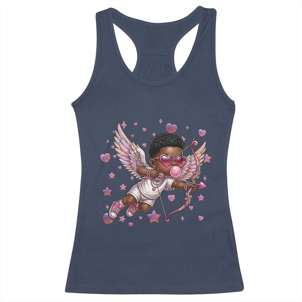 Cute Black Cupid Racerback Tank Top African American Valentines Day Gift - Wonder Print Shop