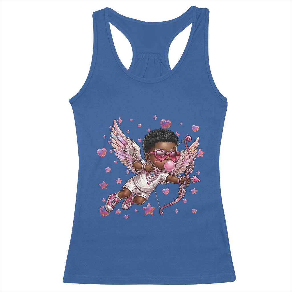 Cute Black Cupid Racerback Tank Top African American Valentines Day Gift - Wonder Print Shop
