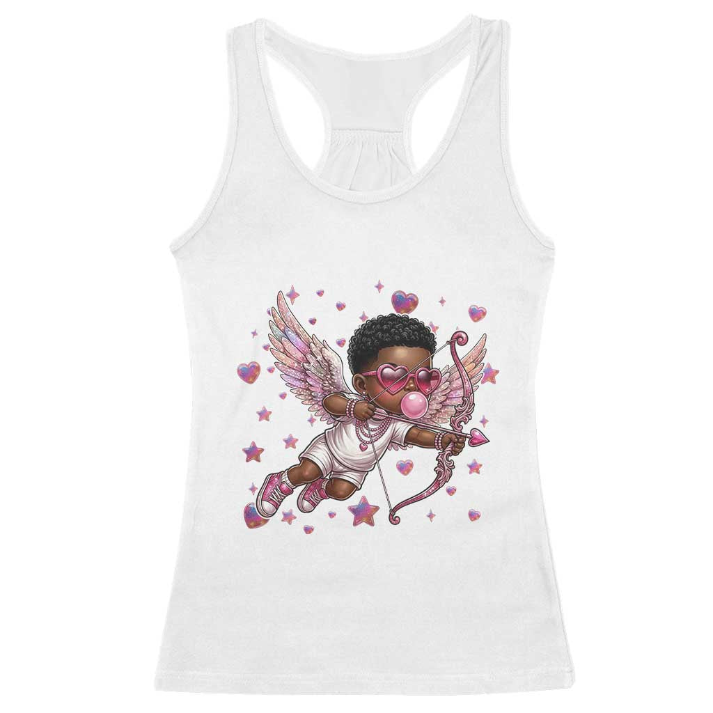 Cute Black Cupid Racerback Tank Top African American Valentines Day Gift - Wonder Print Shop