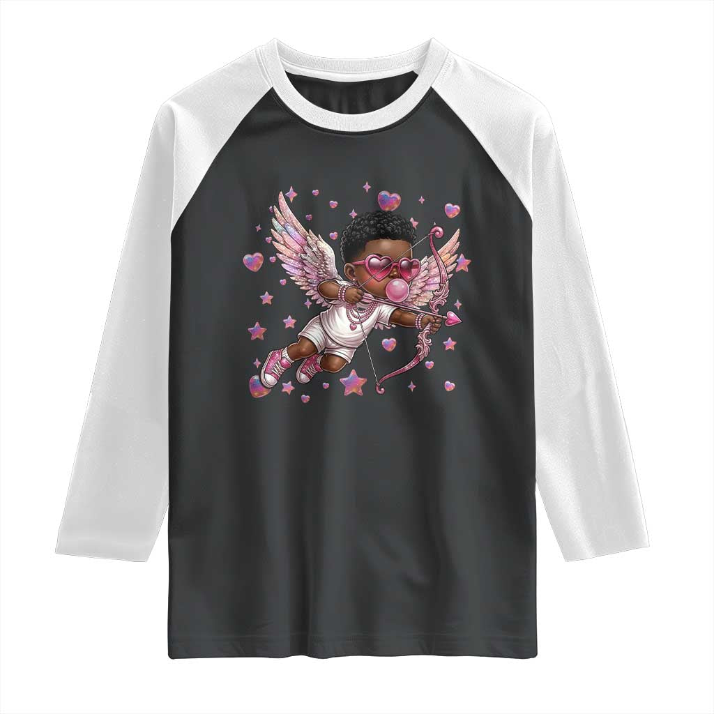 Cute Black Cupid Raglan Shirt African American Valentines Day Gift - Wonder Print Shop