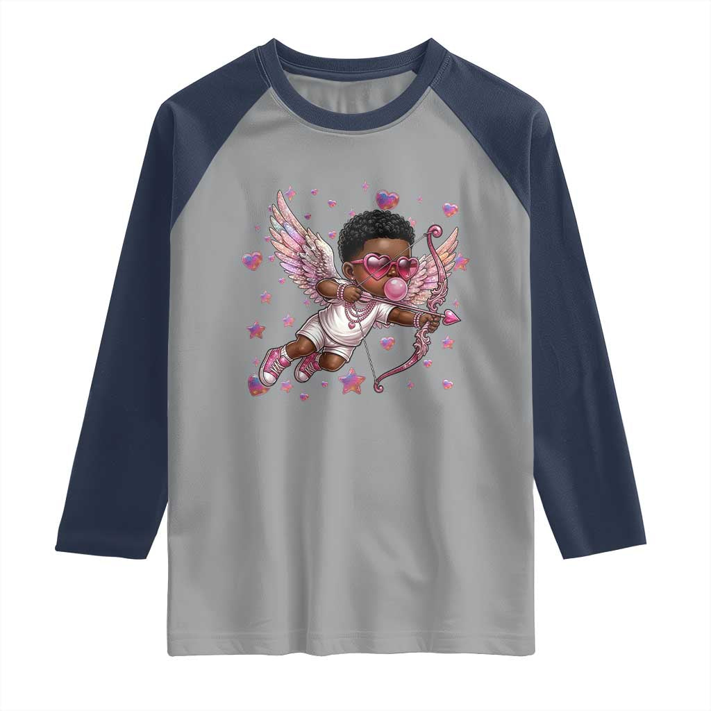 Cute Black Cupid Raglan Shirt African American Valentines Day Gift - Wonder Print Shop