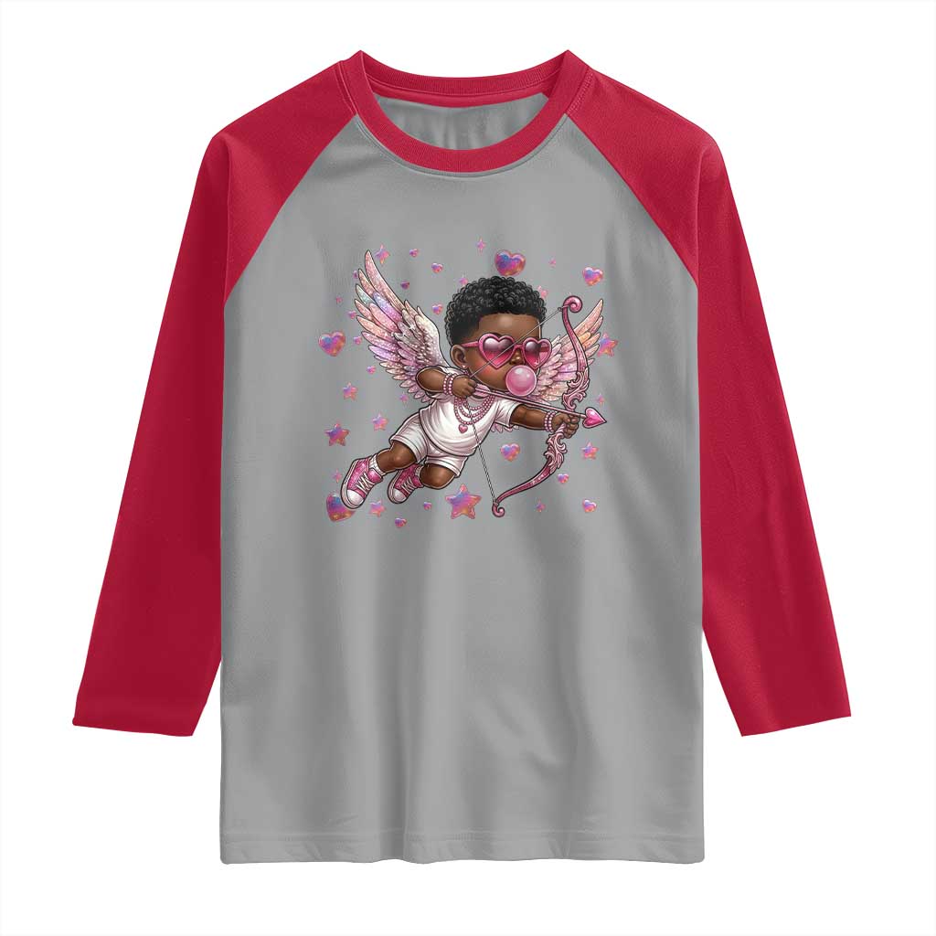 Cute Black Cupid Raglan Shirt African American Valentines Day Gift - Wonder Print Shop