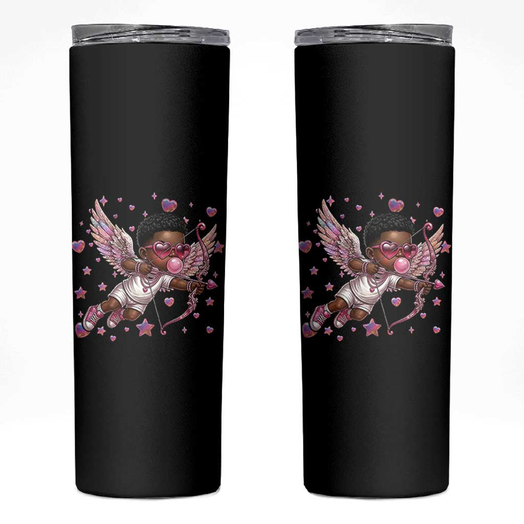 Cute Black Cupid Skinny Tumbler African American Valentines Day Gift - Wonder Print Shop