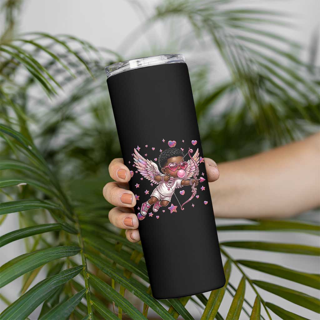 Cute Black Cupid Skinny Tumbler African American Valentines Day Gift - Wonder Print Shop