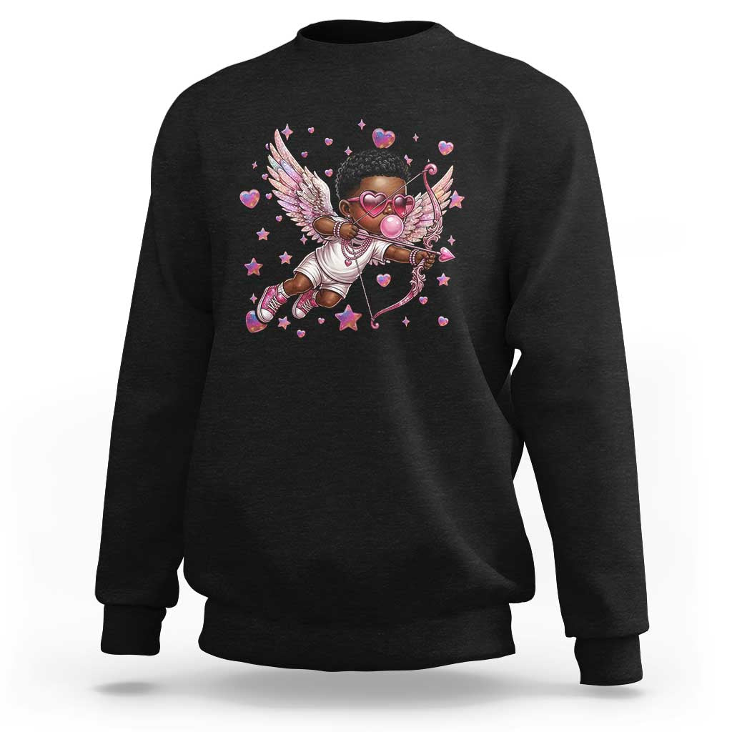 Cute Black Cupid Sweatshirt African American Valentines Day Gift - Wonder Print Shop