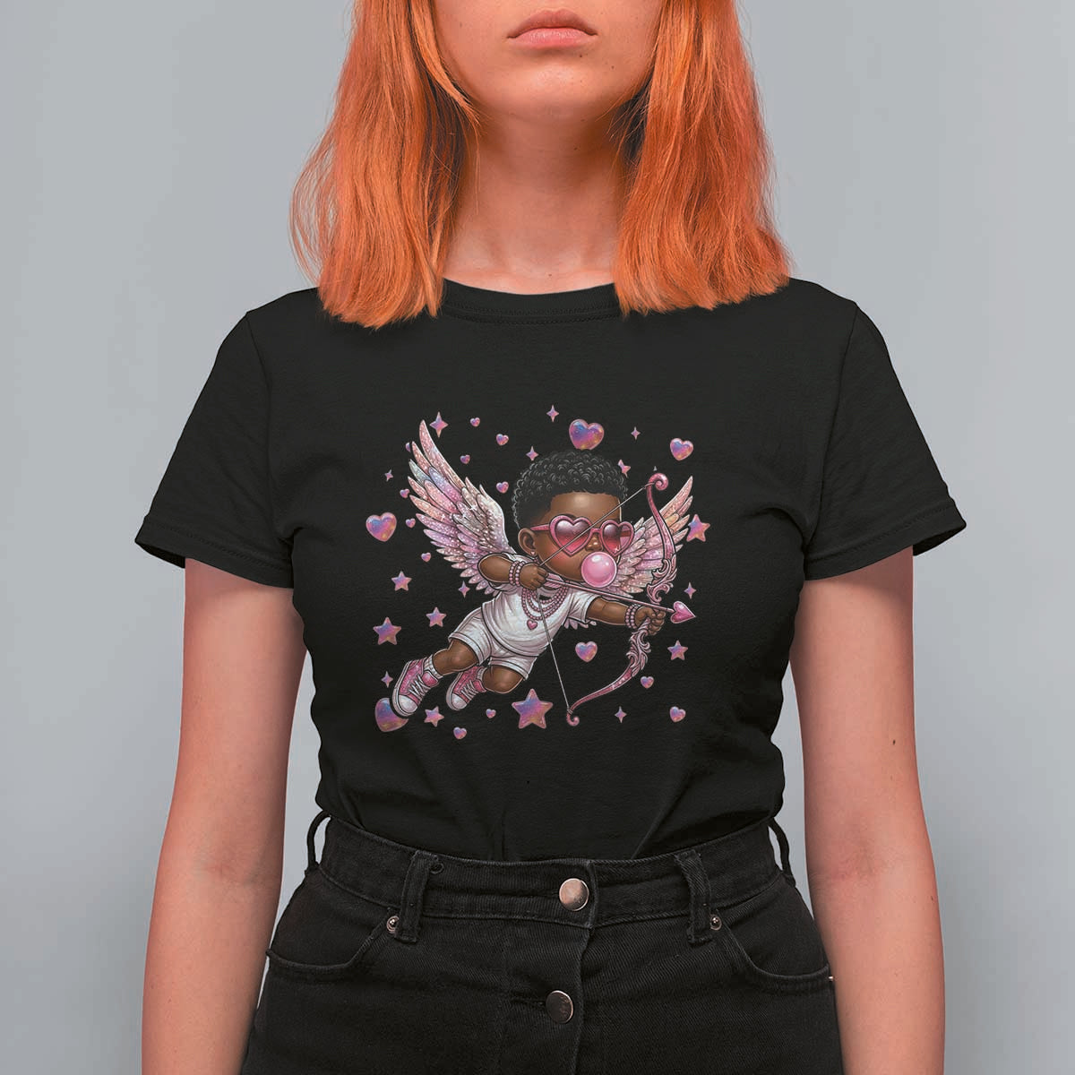 Cute Black Cupid T Shirt For Women African American Valentines Day Gift - Wonder Print Shop