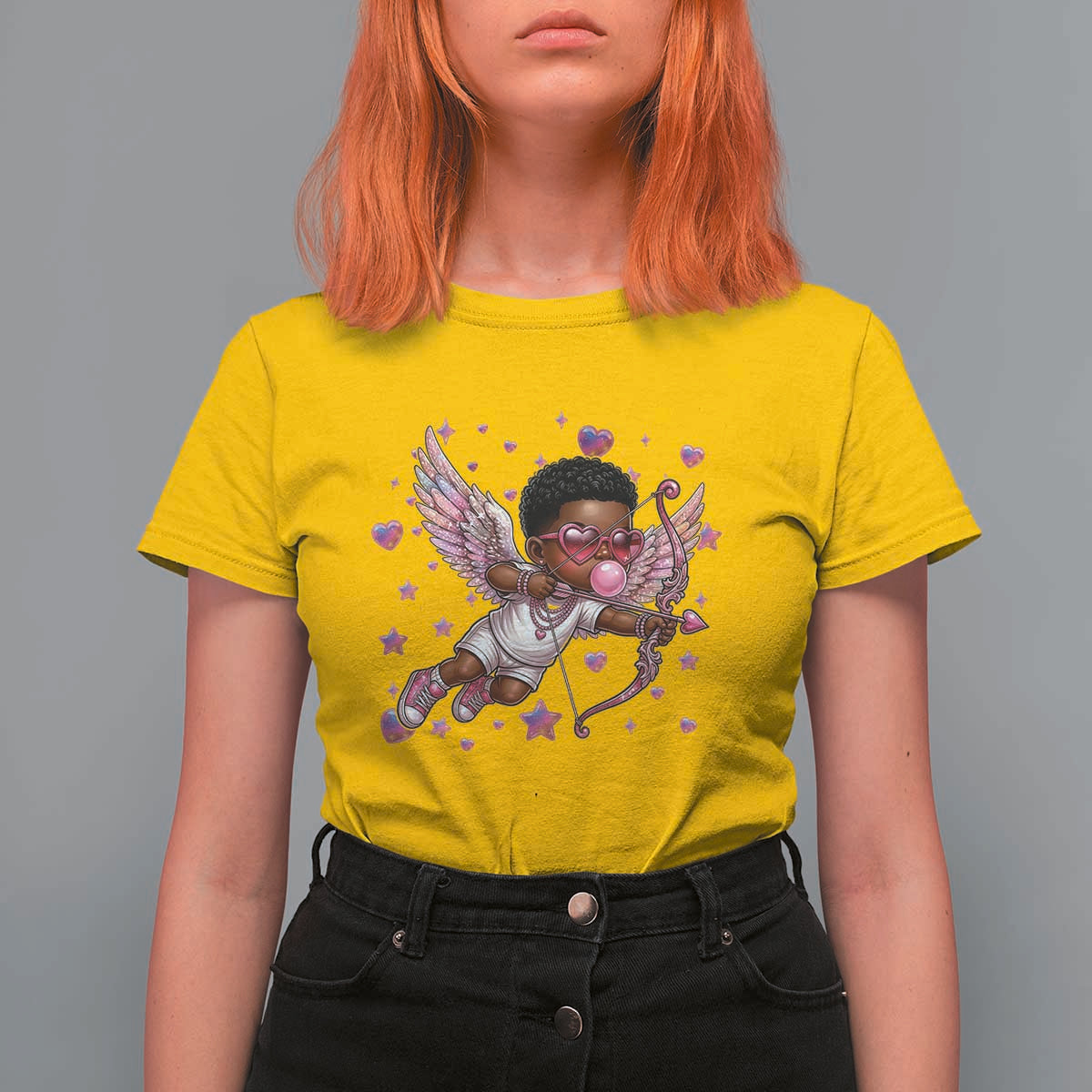 Cute Black Cupid T Shirt For Women African American Valentines Day Gift - Wonder Print Shop