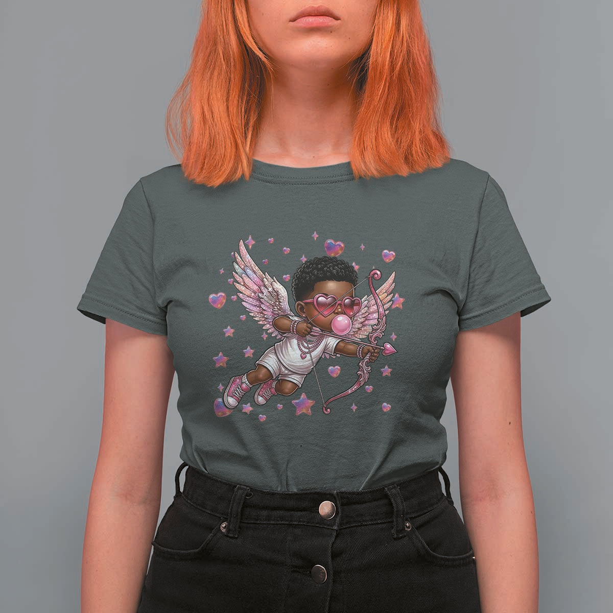 Cute Black Cupid T Shirt For Women African American Valentines Day Gift - Wonder Print Shop