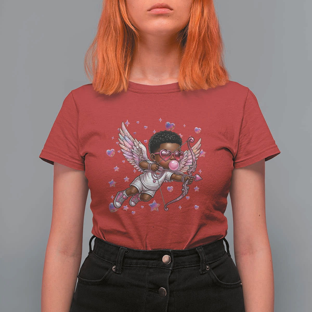 Cute Black Cupid T Shirt For Women African American Valentines Day Gift - Wonder Print Shop