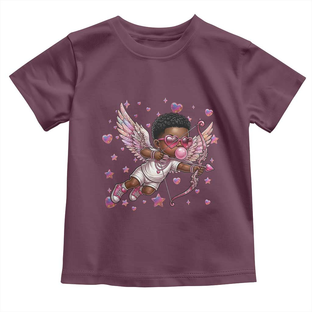 Cute Black Cupid Toddler T Shirt African American Valentines Day Gift - Wonder Print Shop