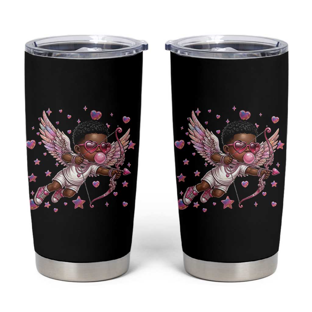 Cute Black Cupid Tumbler Cup African American Valentines Day Gift - Wonder Print Shop