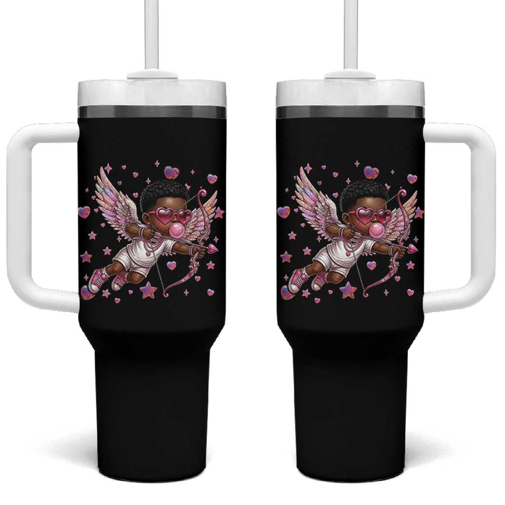 Cute Black Cupid Tumbler With Handle African American Valentines Day Gift - Wonder Print Shop