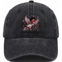 Cute Black Cupid Washed Cotton Baseball Cap African American Valentines Day Gift